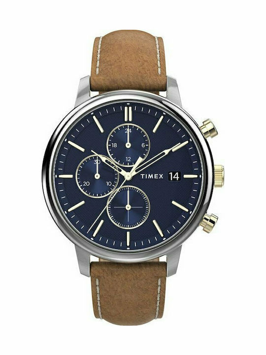 Timex Chicago Men's Watch 45mm Chronograph Battery with Brown Leather Strap