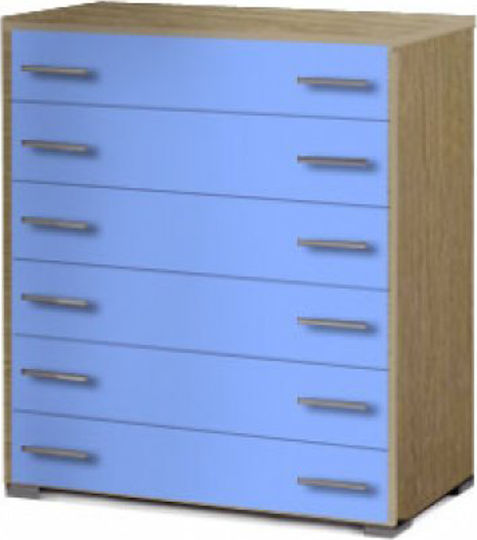 Kids Chest of Drawers No 4 Oak-Ciel with 6 Drawers 90x45x108cm