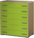 Детска гардеробна шкафче No 4 Oak-Light Green с 6 чекмеджета 90x45x108бр