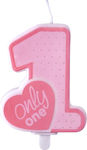 Κεράκι ροζ για πρώτα γενέθλια "ONLY ONE"