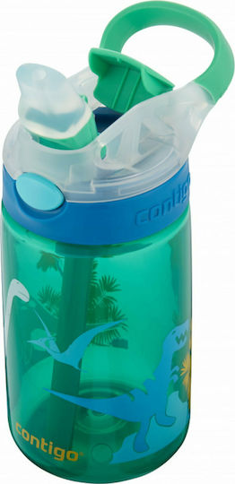 Contigo Gizmo Flip Kids Water Bottle Dinosaur Plastic with Straw Non Spill Green 420ml