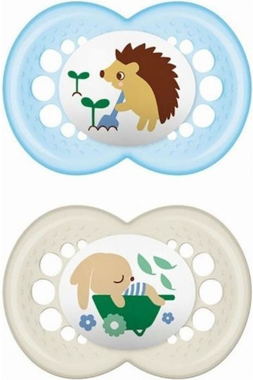 Mam Orthodontic Pacifiers Rubber Hedgehog/Rabbit - Light Blue / Beige for 6-16 months 2pcs