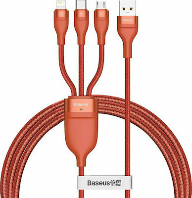 Baseus 3in1 Braided USB to micro USB / Type-C / Lightning Cable 5A Πορτοκαλί 1.2m (CA1T3-07)