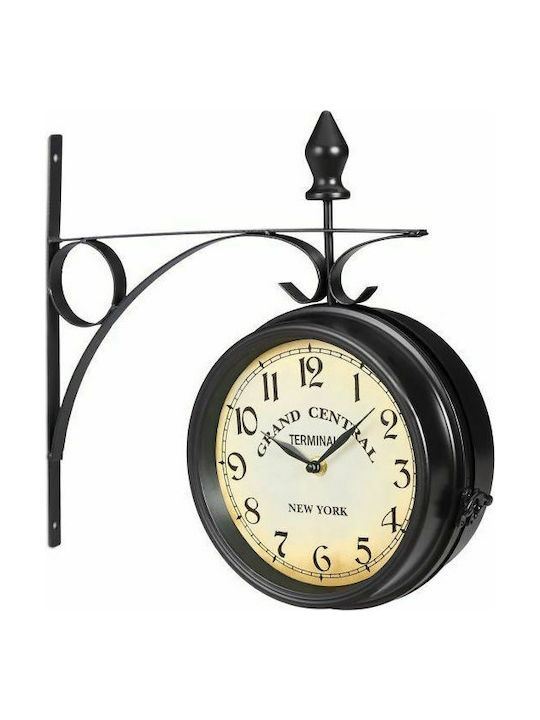 Ρολόι Τοίχου Vintage Διπλής Όψης Μαύρο Μεταλλικό 35cm