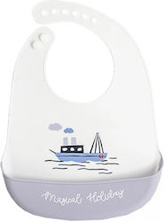 Fiko Schiff Wasserdicht Lätzchen Silikon mit Taste & Tasche Weiß für 6 m+