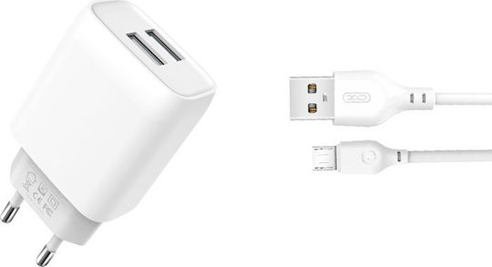 XO Charger with 2 USB-A Ports and Cable micro USB Whites (L57)