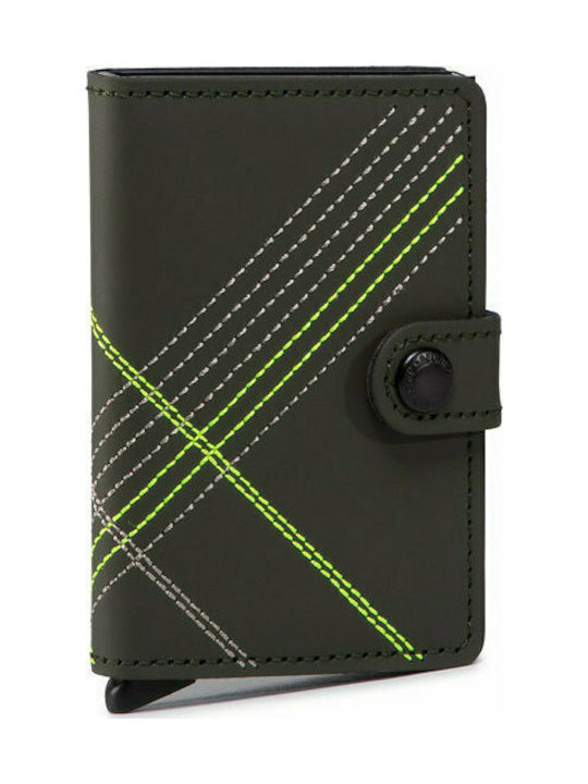 Secrid Miniwallet Stitch Δερμάτινο Ανδρικό Πορτοφόλι Καρτών με RFID και Μηχανισμό Slide Πράσινο