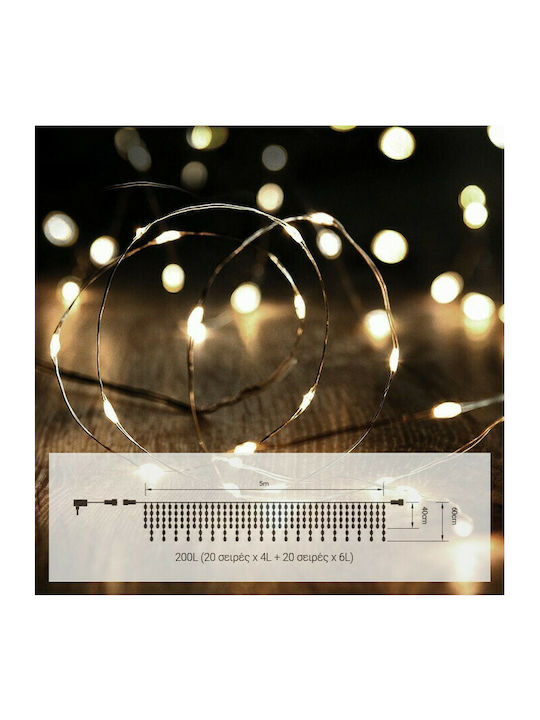 200 Lights LED 5m. Warm White in String 1pcs