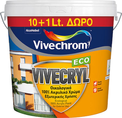 Vivechrom Vivecryl Eco Βάση D Plastic Acrilyc Ecological Paint for Exterior Use White 11lt