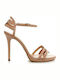 Mourtzi Patent Leather Women's Sandals with Ankle Strap Beige