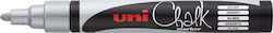 Uni-Ball Chalk Marker PWE-5M Μαρκαδόρος Ασημί Μαυροπίνακα Υγρής Κιμωλίας για Γυαλί Ασημί 1.8-2.5mm