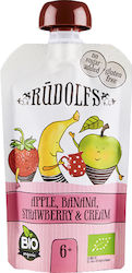 Rudolfs Püree Fruchtpüree mit Geschmack Apfel, Banane, Erdbeere & Sahne für 6+ Monate 110gr