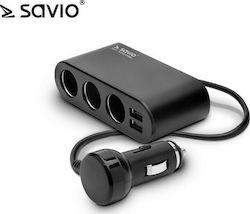 Savio SA-024 Car Charger with Ports 2xUSB-A 3xLighter and Cable Embedded