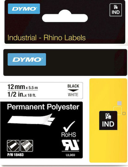 Dymo IND Permanent Polyester Bandă Pentru Etichetări 5.5m x 12mm În Culoare Albă