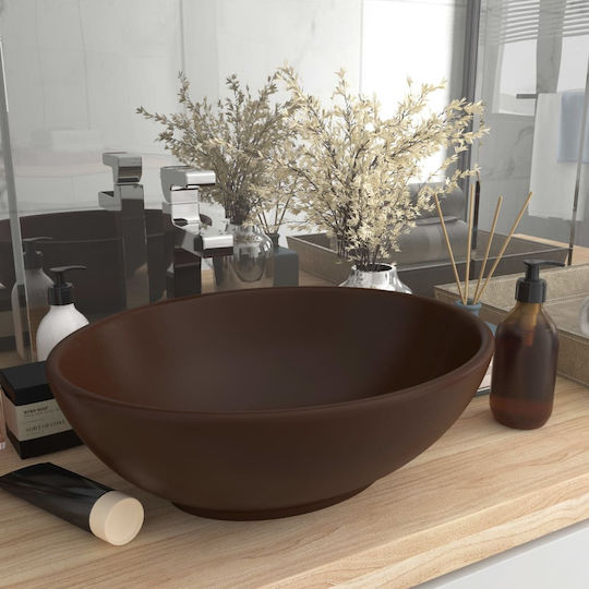 vidaXL Deasupra Blatului Chiuvetă Ceramică 40x33x13.5cm Maro vidaXL Deasupra Blatului Chiuvetă Ceramică 40x33x13.5cm Maro