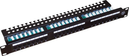A-LAN Patch Panel for Rack 1U 19" with 24 cat5e Ports Black