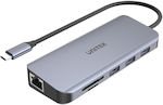 Unitek uHUB N9+ USB-C Stație de andocare cu HDMI 4K PD Ethernet Gri