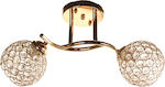 Keskor Πλαφονιέρα Οροφής Χρυσή με Κρύσταλλα Φωτιστικό Οροφής 2xΕ27 Φ45Χ23cm Χρυσό με Κρύσταλλα