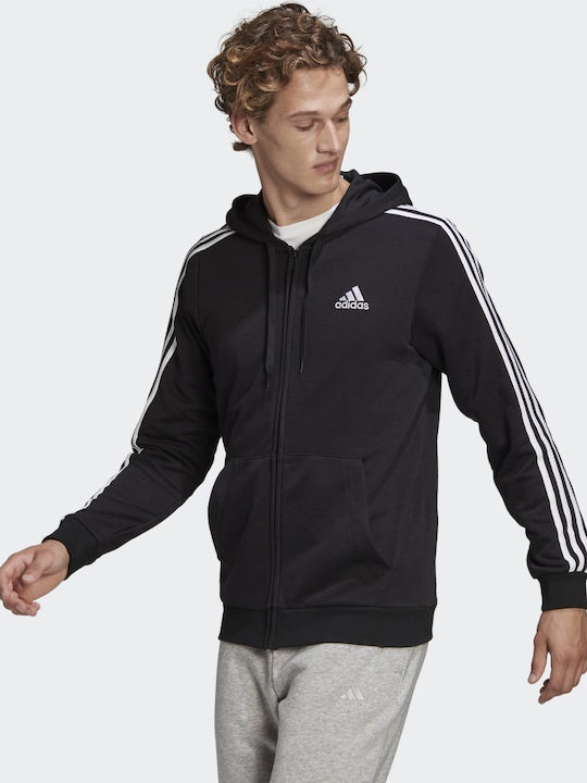 Essentials 3-Stripes Logo Hoodie Jacket Black