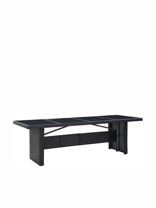 Τραπέζι Εξωτερικού Χώρου Rattan με Γυάλινη Επιφάνεια Μαύρο 240x90x74εκ.