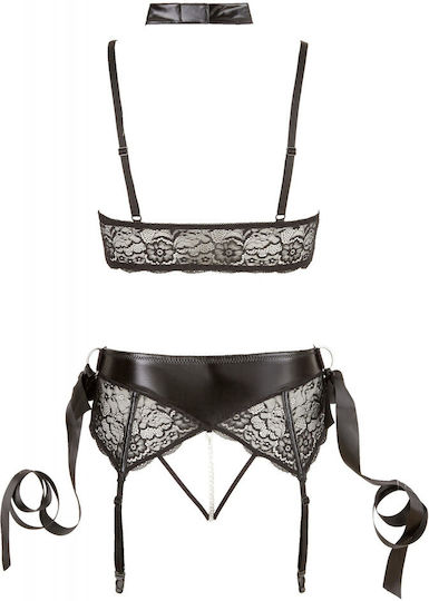 Cottelli Collection Set Sutien Bondage Provocator Seturi De Lenjerie Sexy Cu Dantelă Și Jartiere Negre