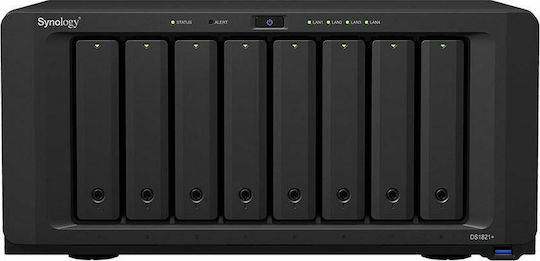 Synology DiskStation DS1821+ NAS Tower with 8 slots for HDD/M.2/SSD and 4 Ethernet ports