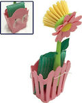 Plastic Cleaning Brush with Handle Pink