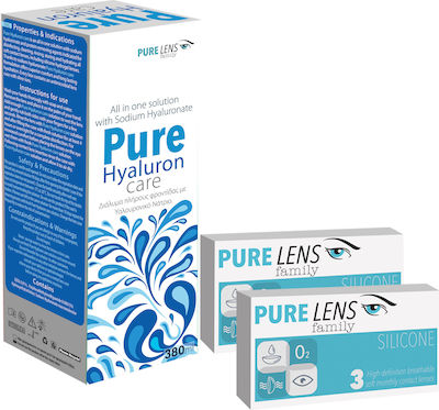 Pure Lens Silicone 6 Μηνιαίοι Φακοί Επαφής Σιλικόνης Υδρογέλης & Pure Hyaluron Care 380ml