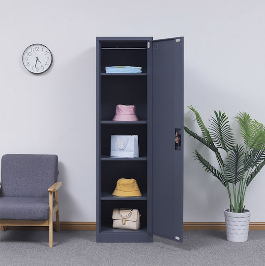 Single-Leaf Metallic Galvanized Cabinet with Locking Capability with 4 Shelves Anthracite Matte 50x45x181 cm