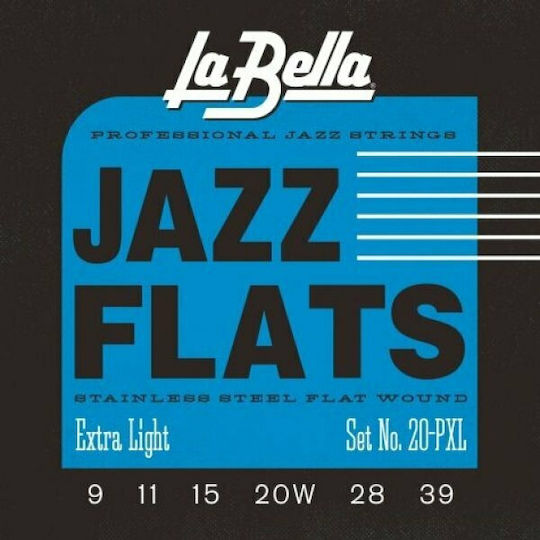 La Bella Jazz Flats Set of Stainless Steel Electric Guitar Strings 9 - 39 Extra Light