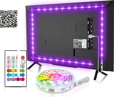 Bandă LED Alimentare USB (5V) RGB Lungime 2m și 30 LED-uri pe Metru Set cu Telecomandă și Alimentare SMD5060