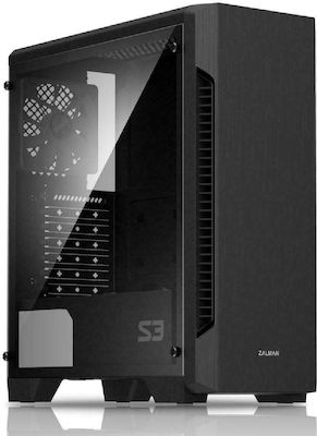 Zalman S3 TG Gaming Midi Tower Κουτί Υπολογιστή με Πλαϊνό Παράθυρο Μαύρο