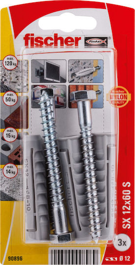 fischer Νάιλον Βύσμα με Βίδα σε Blister Ούπα Πλαστικό 12x60mm 3τμχ