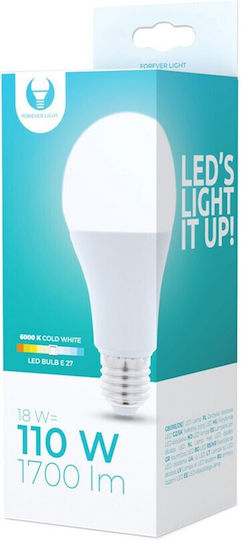 Forever Light Λάμπα LED 18W 129mm για Ντουί E27 και Σχήμα A65 Ψυχρό Λευκό 1700lm