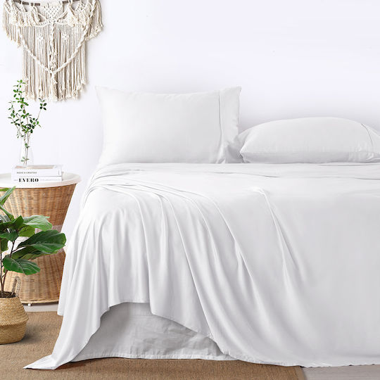 Lino Home Cearșaf Semi Dublu cu Elastic 120x200+32cm. Classical Alb