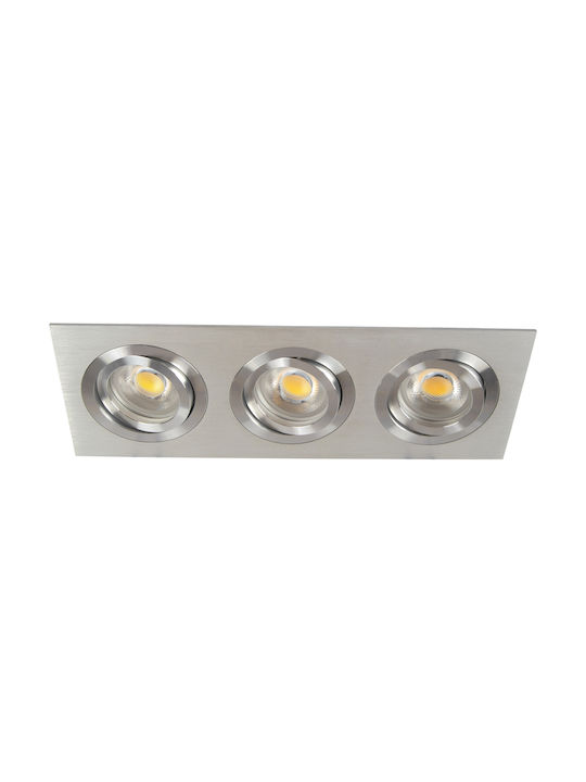 VK Lighting VK/03014G/3/AL Paralelogram Metalic Spot Încorporat cu Soclu GU10 Argint 25.5x9.3cm.