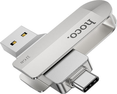 Hoco UD10 32GB USB 2.0 Stick with connection USB-A & USB-C Silver