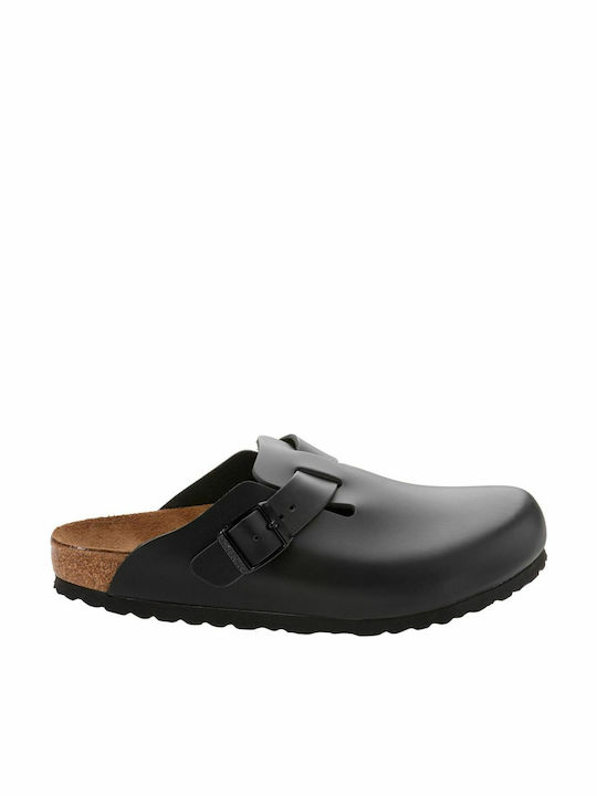 Birkenstock Boston NL Γυναικεία Δερμάτινα Ανατομικά Σαμπό Μαύρα
