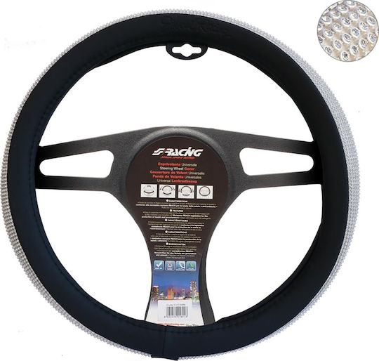 Simoni Racing Car Steering Wheel Cover with Diameter 37-39cm made of Leatherette Black with Rhinestones