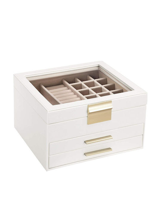 Songmics Glass Jewellery Box with Drawer White 23.1x13.5x13.5cm
