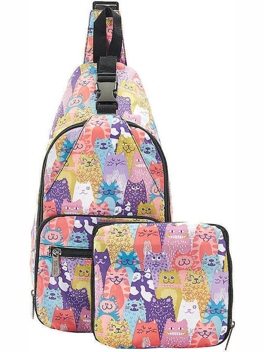 Eco Chic Cross Cats School Bag Shoulder Elementary, Elementary Multicolored