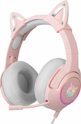 Onikuma K9 Über Ohr Gaming-Headset mit Verbindung 3,5mm / USB Rosa