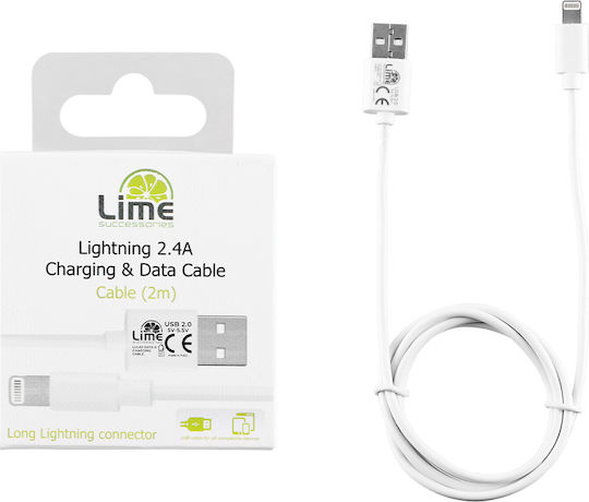 Lime LUL02 Редовна USB-A към Lightning кабел Бял 2м (65304)