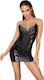 Noir Handmade Powerwetlook Lacquered Eco Leather Minidress Rochie Negru