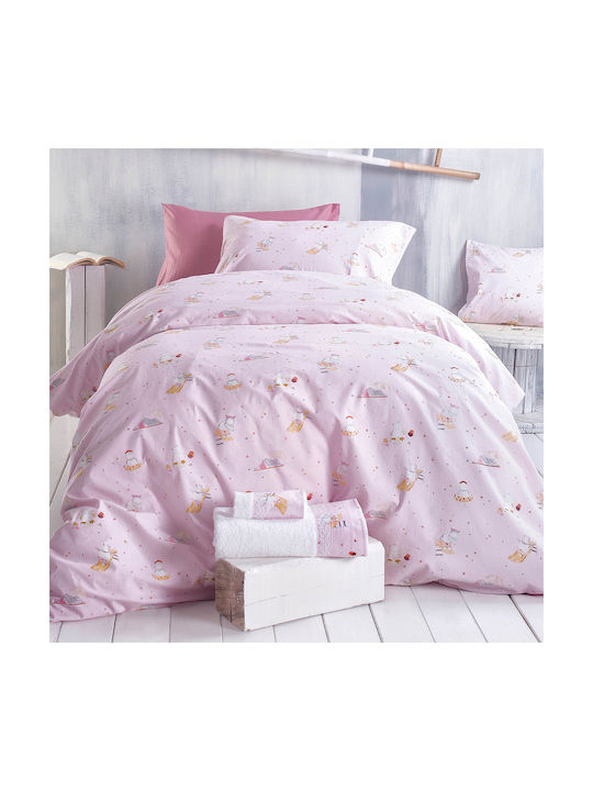 Rythmos Seturi de cearșafuri Single Cu elastic Bumbac Symbol Hippo Roz 105x205cm 3buc
