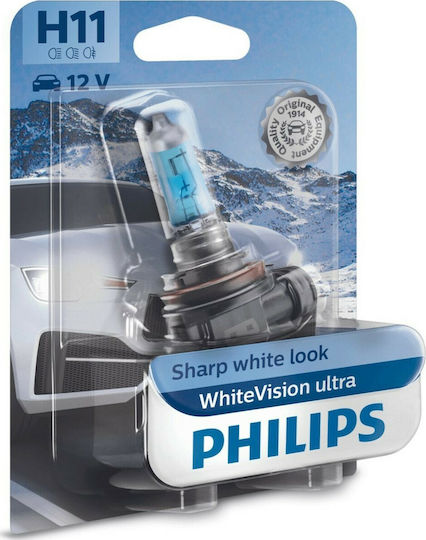 Philips Λάμπα Αυτοκινήτου & Μοτοσυκλέτας WhiteVision Ultra H11 Αλογόνου 4000K Φυσικό Λευκό 12V 55W