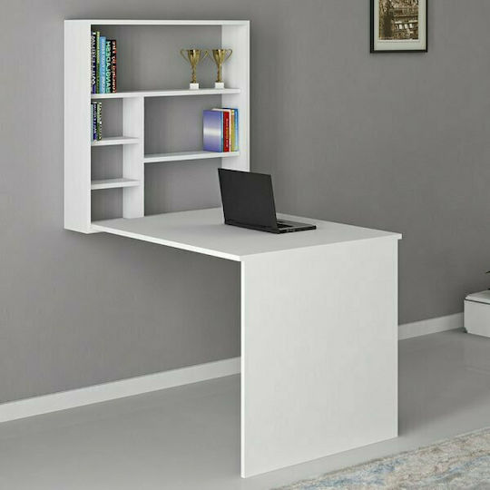 Schreibtisch Ravin Holz mit Bücherregal Weiß 63x90x154cm