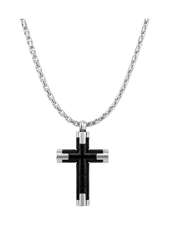 Rosso Amante Black Men's Cross from Steel with Chain