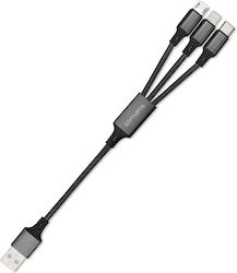 4Smarts Geflochten USB zu Blitzschlag / Typ-C / Micro-USB Kabel 2.4A Schwarz 0.2m (4S468745)