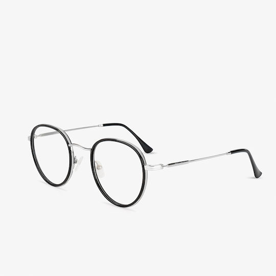 D.Franklin Walker Round Men's Metal Blue Light Blocking Glasses Black